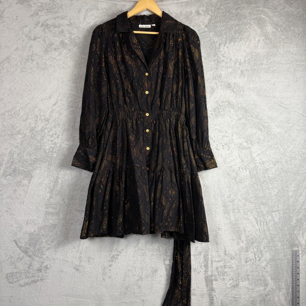 Roller Rabbit Dress Button Front S Black Gold Metallic Clip Dot Holiday Festive